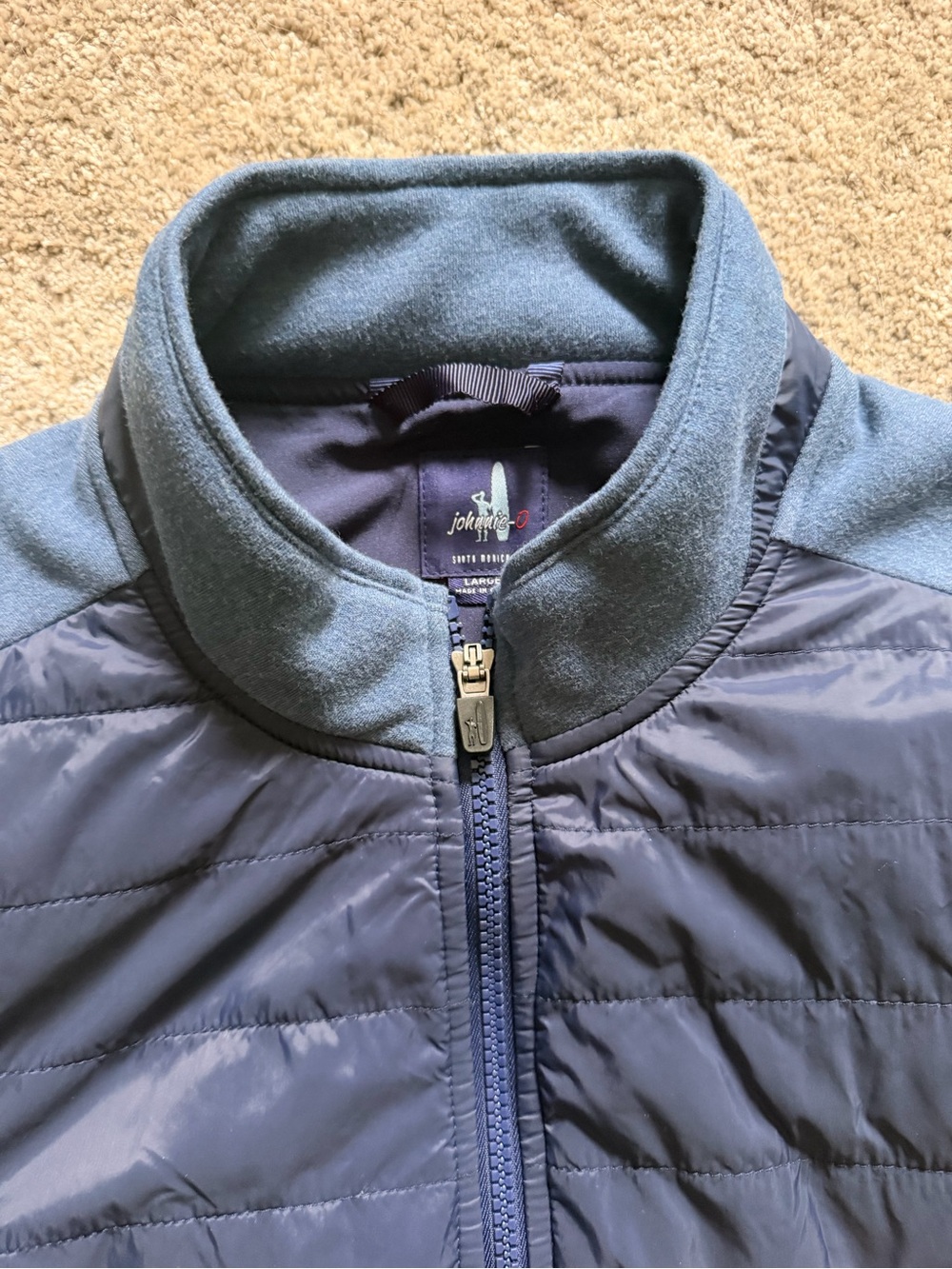Johnnie-O Quilted Hybrid Full Zip Jacket Men’s Large Blue Lightweight Golf Layer - Picture 2 of 2